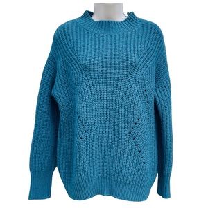 100% Wool Knit Sweater BROOKS BROTHERS pullover thick oversized chunky blue